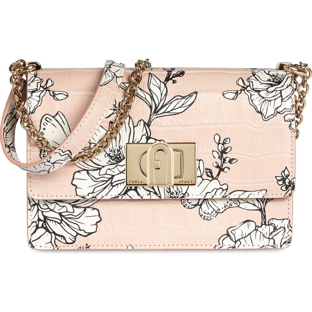 Furla 1927 Mini Floral Crocodile Print Leather Crossbody Bag